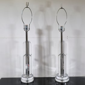 Ritts Astrolite Co. Pillar Skyscraper Lucite Table Lamps