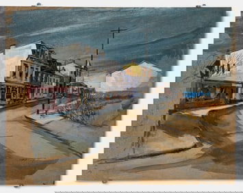 Street Scene Mixed Media Signed Griffith