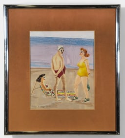 Evelyn M. Marx Gouache on Paper Beach scene