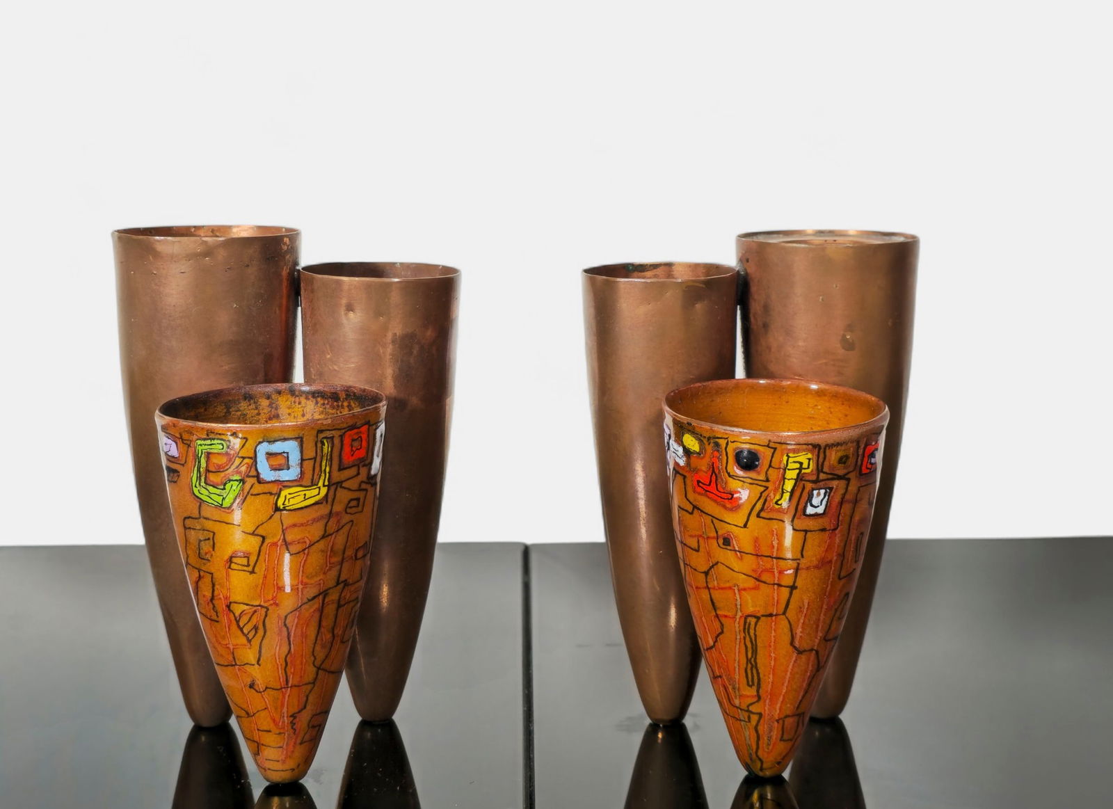 Artist Signed MCM Copper & Enamel Candle Holder Vases (1 of 8)