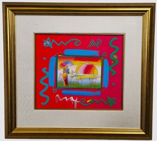 Peter Max "Umbrella Man" Mixed-media Serigraph with Hand Embellishment