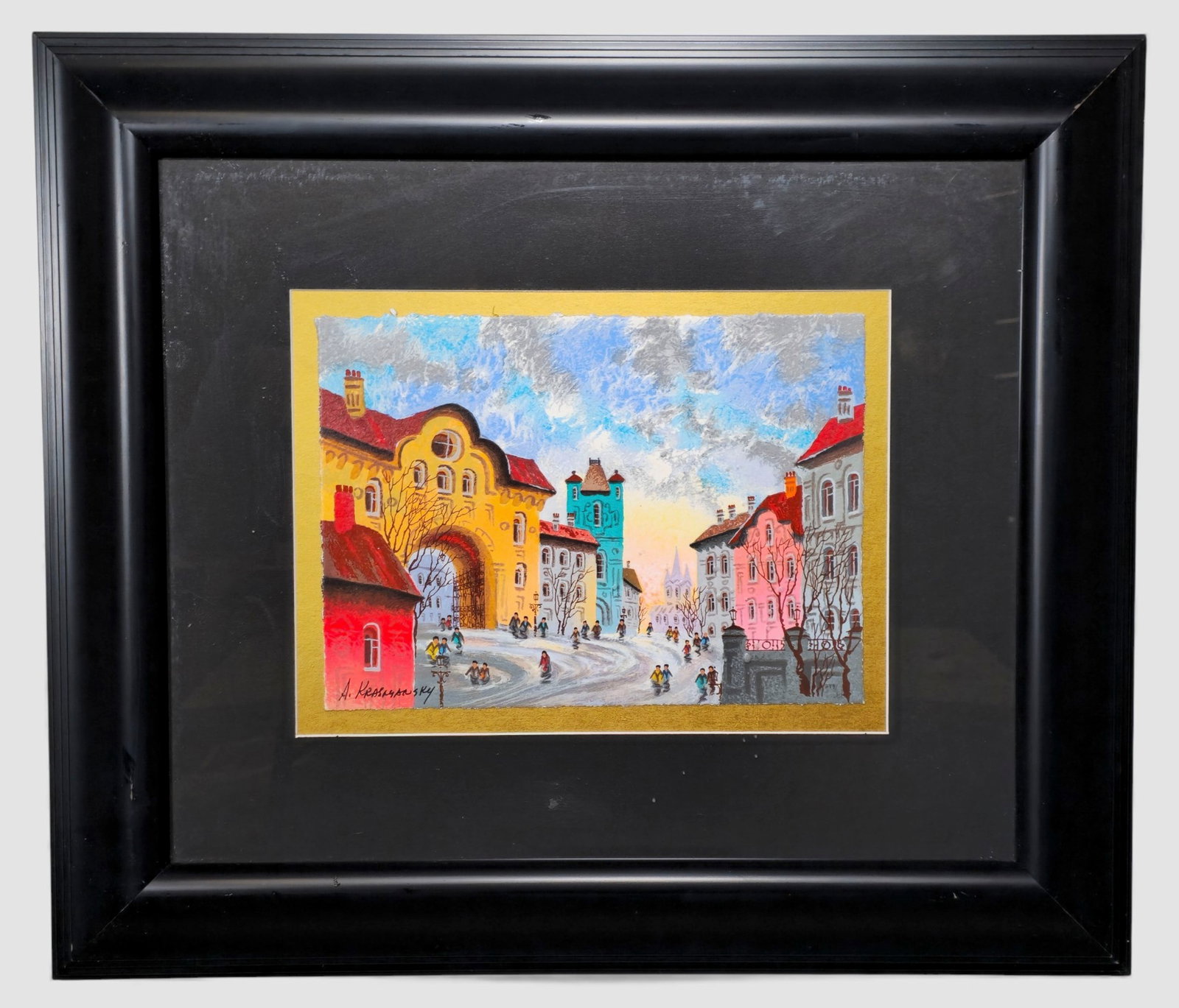 Anatole Krasnyansky " Devon’s Teignmouth England" Serigraph: Anatole Krasnyansky (b. 1930, Kiev, Ukraine) serigraph titled Devon’s Teignmouth – England, pencil-signed lower left and numbered 249/350 lower right (as shown). Rendered in his signature blend of