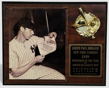 Joe DiMaggio Autographed Limited Edition Plaque