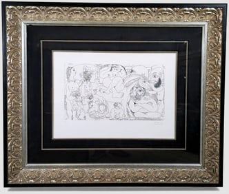 Pablo Picasso "Groupe avec femme à l'agneau, odalisque-écuyère et auto portrait en garagiste"