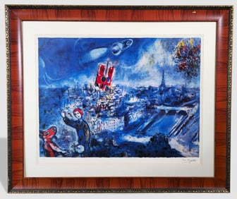 Marc Chagall "View of Paris" Hand Signed Lithograph