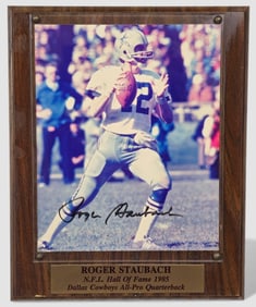 Roger Staubach autographed Display plaque