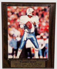 Warren Moon autographed display plaque