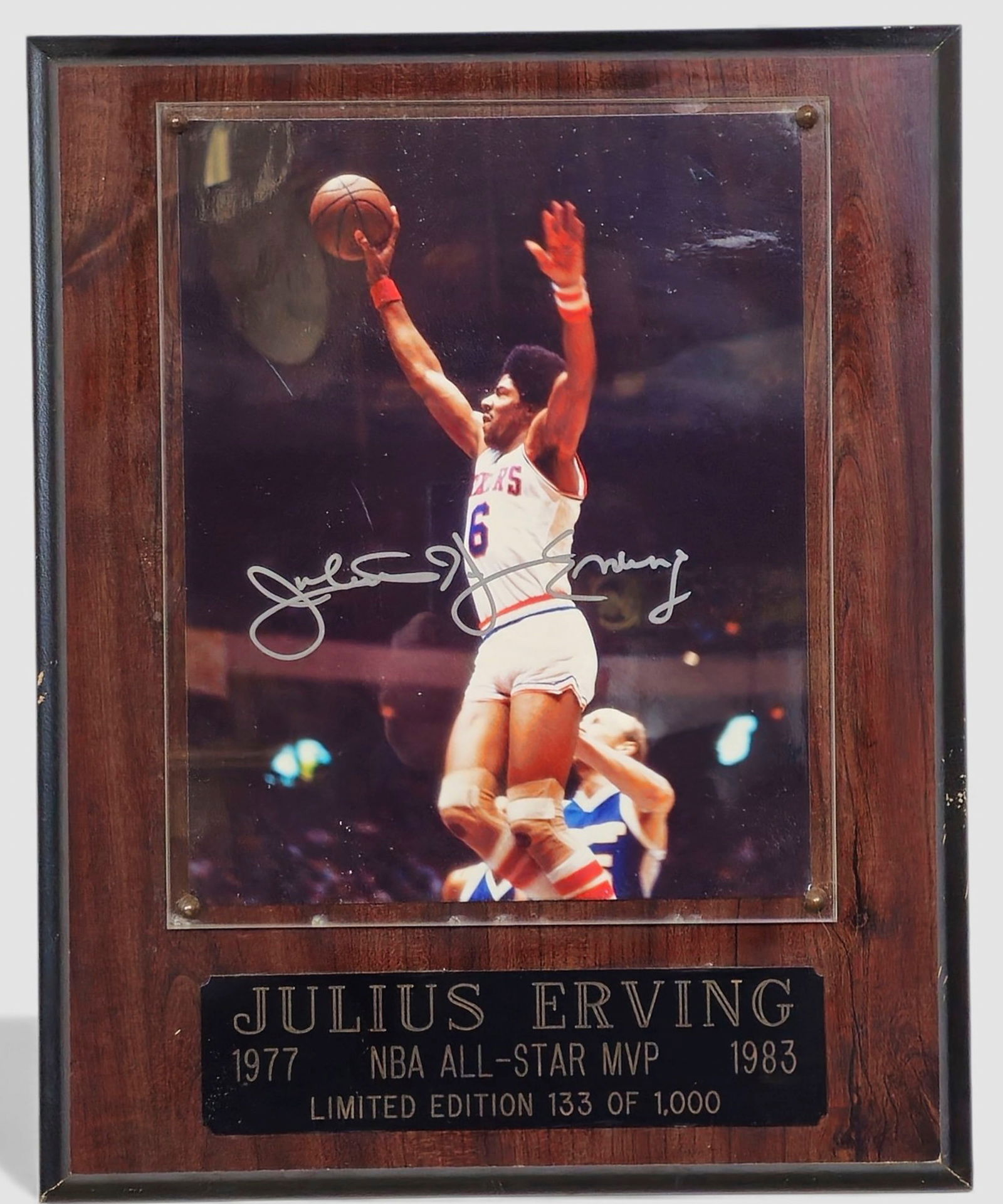 Julius Erving autographed limited-edition plaque, No. 133/1,000 (1 of 4)