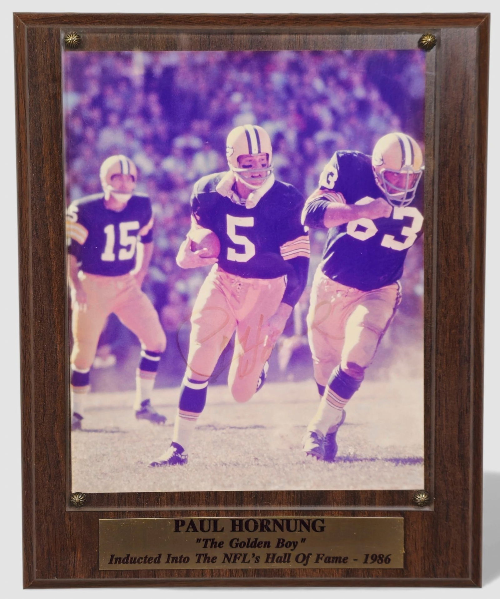 Paul Hornung autographed plaque, “The Golden Boy" Hall of Fame Inductee 1986 (1 of 6)