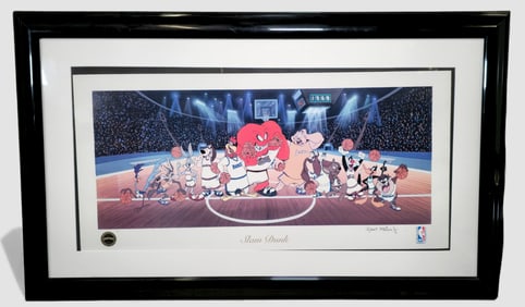 Robert McKimson Jr. autographed seriolithograph “Slam Dunk" color Looney Tunes basketball scene
