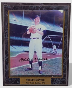 Mickey Mantle autographed photographic plaque, New York Yankees #7