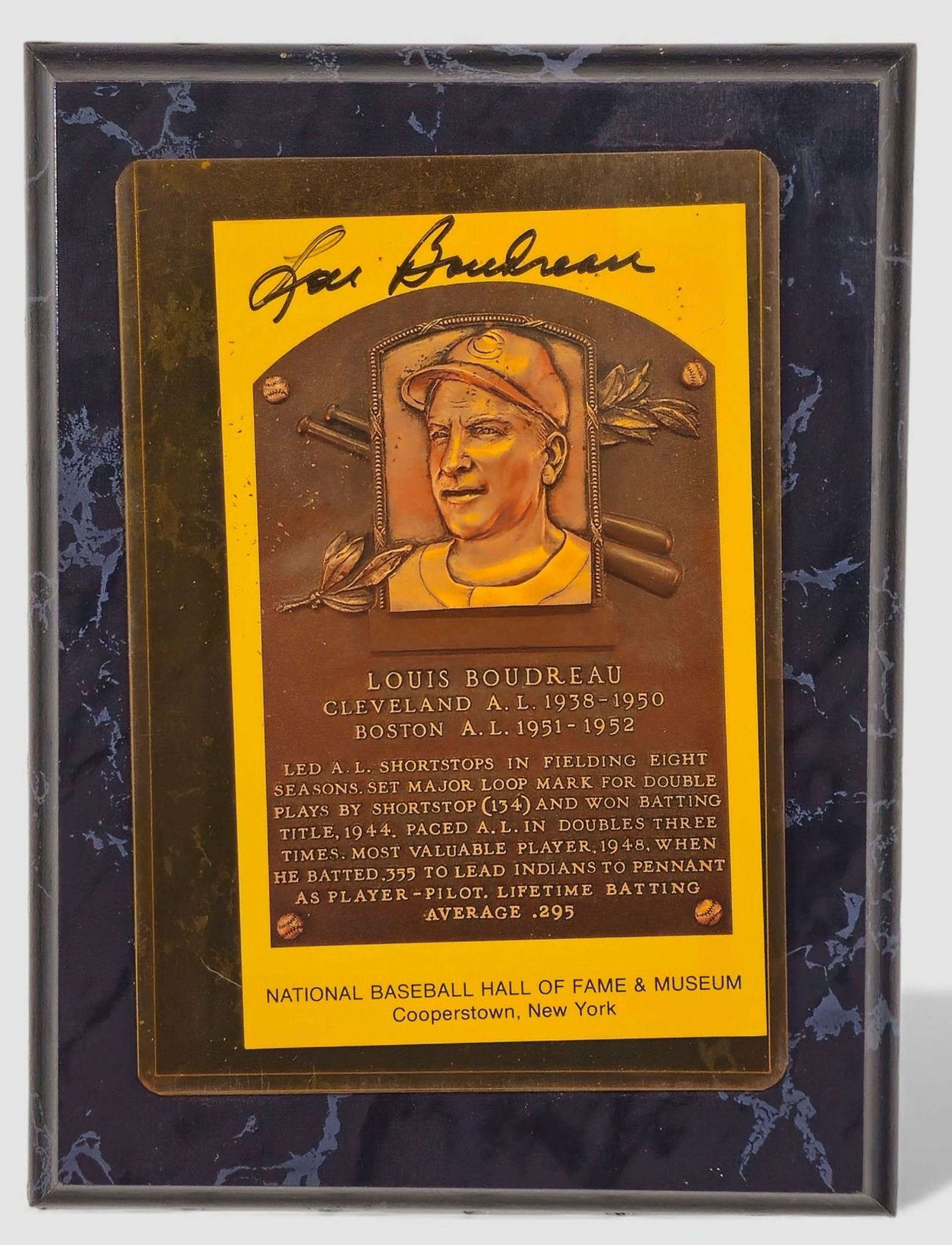 Lou Boudreau autographed – Hall of Fame Plaque Display (1 of 5)