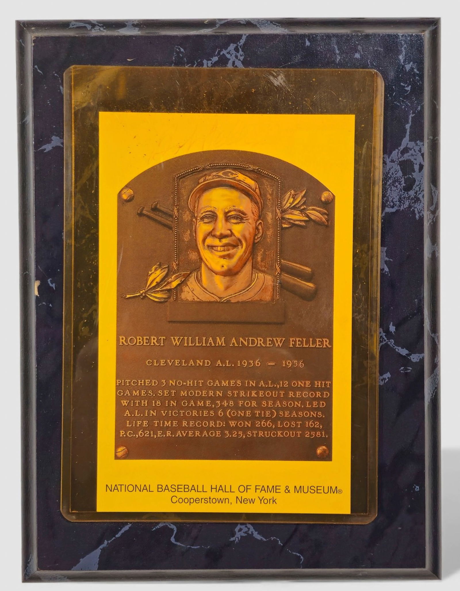 Autographed Bob Feller National Baseball Hall of Fame Plaque Display (1 of 5)