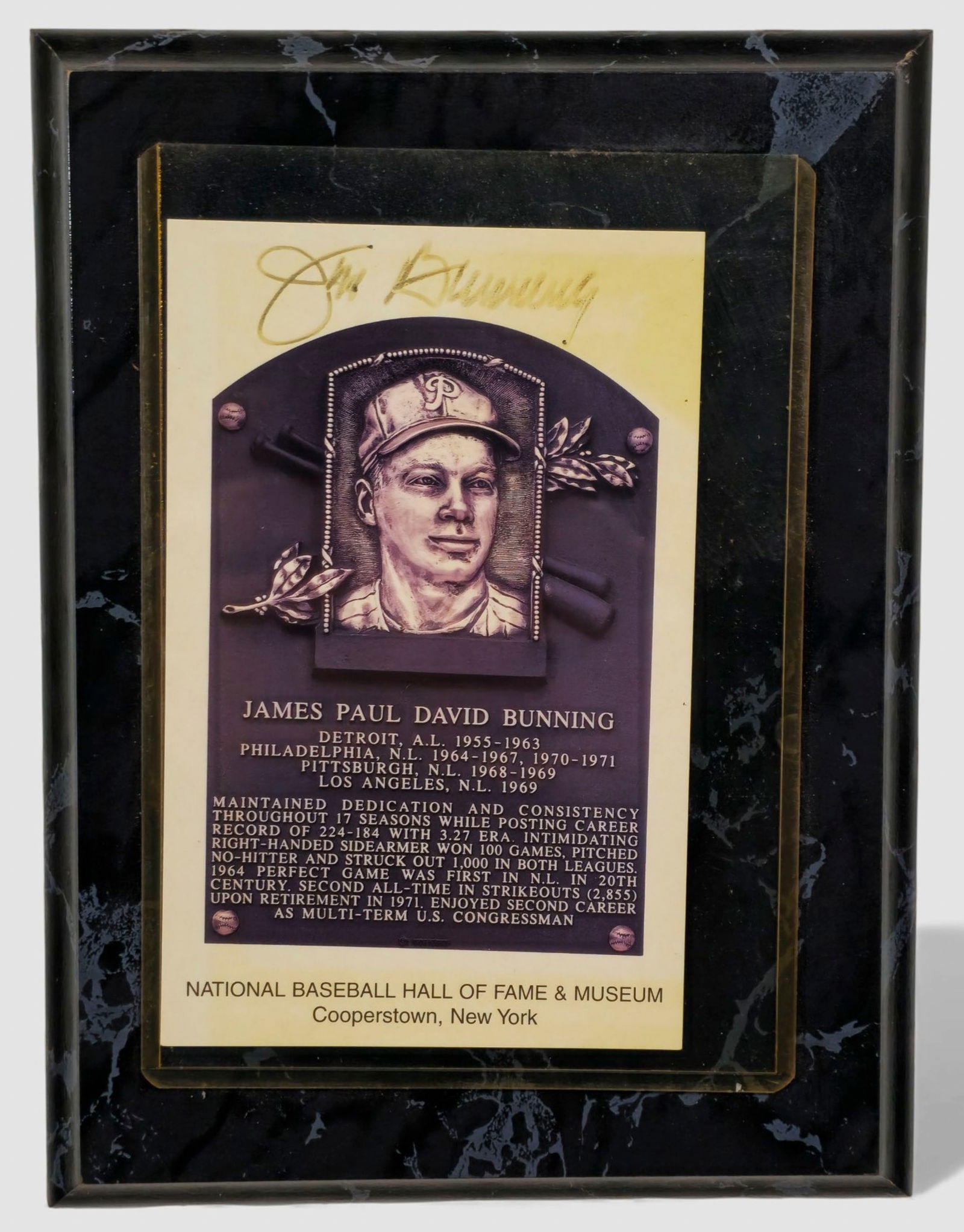 Jim Bunning – autographed Hall of Fame plaque reproduction (1 of 5)