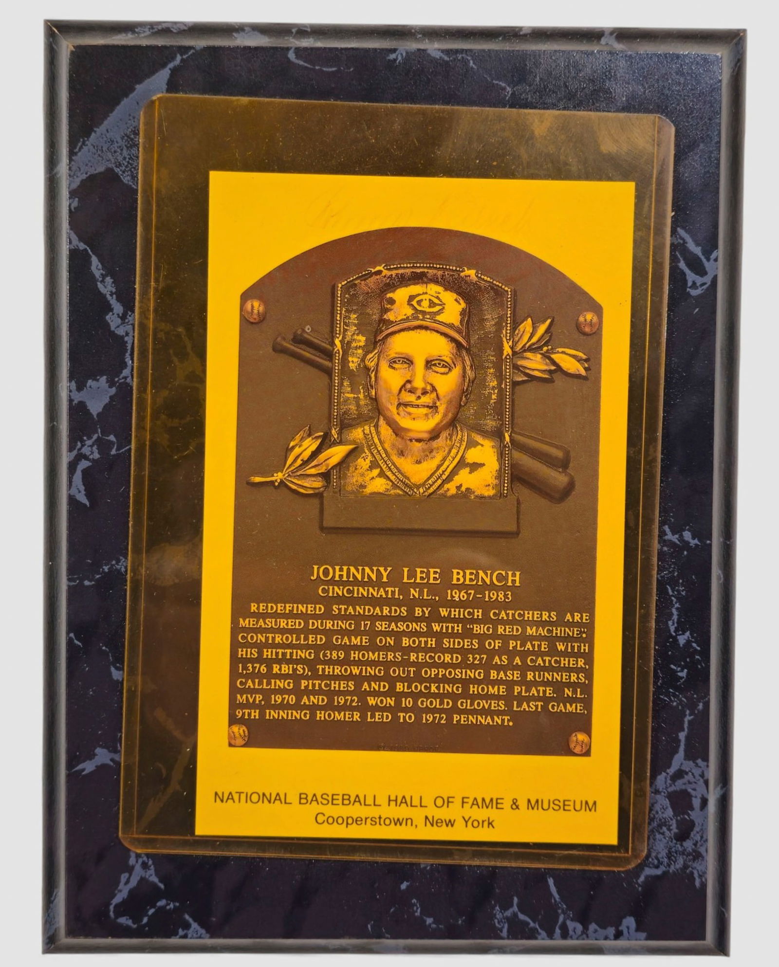 Johnny Bench – autographed Hall of Fame Plaque Display (1 of 4)