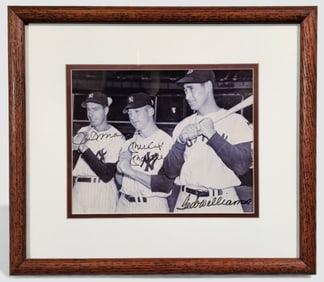 autographed Mickey Mantle, Joe DiMaggio & Ted Williams Autographed Photo