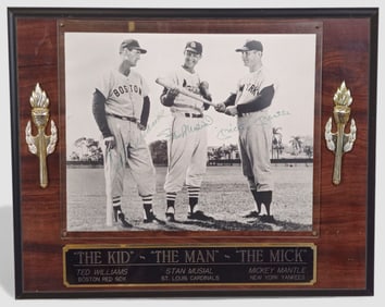 Ted Williams, Stan Musial & Mickey Mantle Triple-autographed