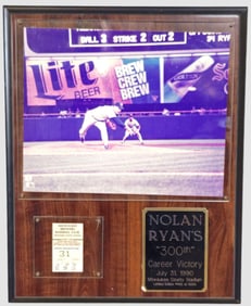 Nolan Ryan Autographed – 300th Career Victory Commemorative Plaque Limited Edition #452/5000