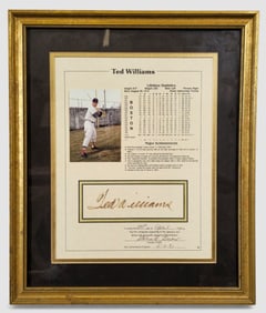 Ted Williams – autographed Cut Signature Display with Career Statistics framed