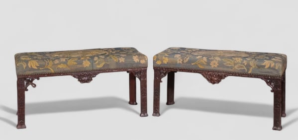 A Pair of George III Mahogany Benches Attributed to Thomas Chippendale, Circa 1760