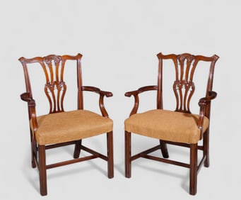 Baker Furniture Co. Centennial Mahogany Chippendale Style Arm Chairs