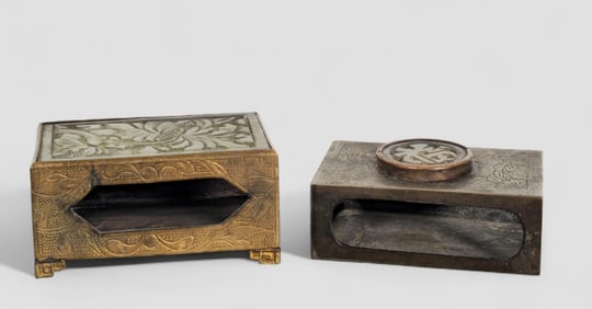 Chinese Brass & Jade Matchbox Holders