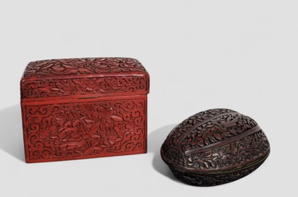 19th Century Chinese Cinnabar Carved Boxes