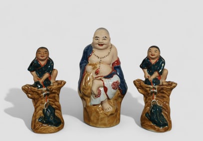 Chinese Porcelain Laughing Buddha & Figurines