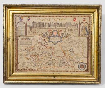 17th Century Hand Colored Map of Berkshire, England by Jean Bleau