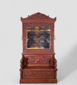 RJ Horner Attribution Carved Oak Man in the Mountain Hall Bench