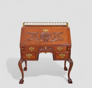 19th Century Philadelphia Carved Mahogany Slant Front Desk