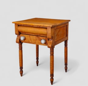 19th Century New England Tiger Maple Side Table (Nightstand)