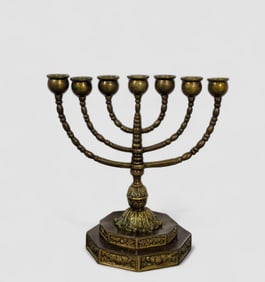 19th Century Seven Branch Brass Menorah