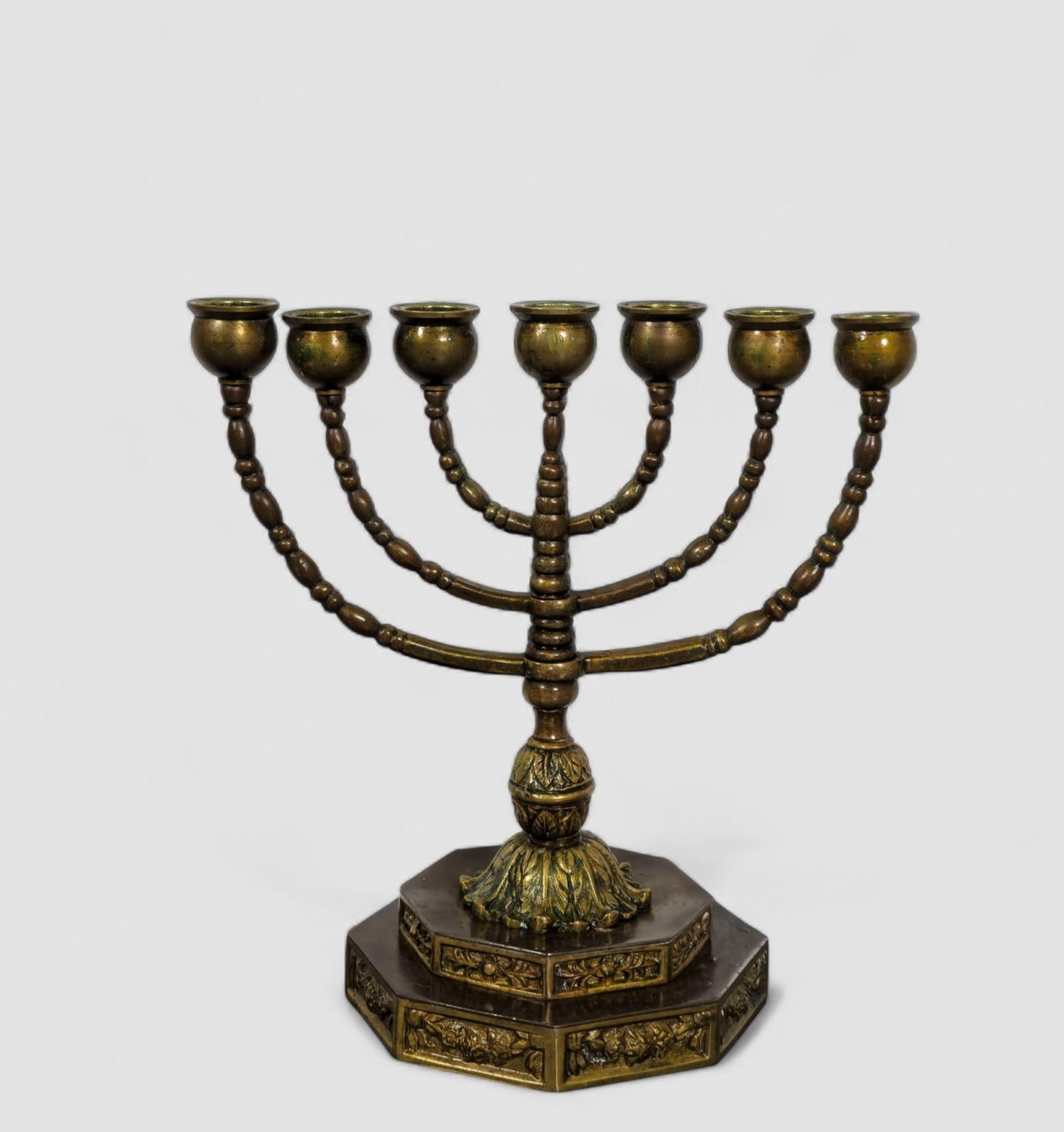 19th Century Seven Branch Brass Menorah (1 of 7)