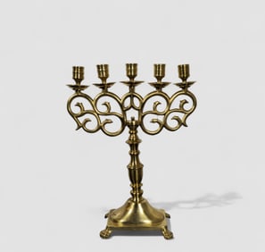 19th Century Cast Brass Five Branch Canelabra