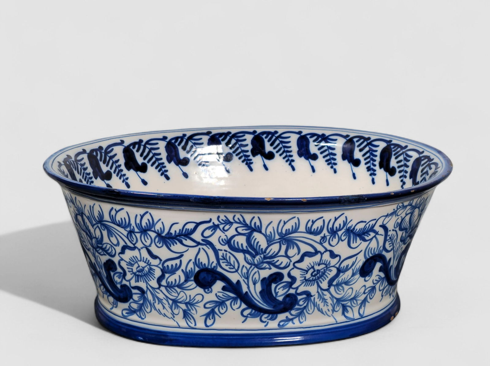 Late 18th Century Oval Delft Wine Cooler/Fruit Tub: Late 18th Century Oval Delft Wine Cooler/Fruit Tub. Circa 1790-1800. Netherlands. 14 5/8w x 11 3/4d x 14 5/8.