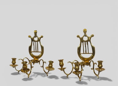 19th Century Dutch Lyre Back Three Arm Sconces