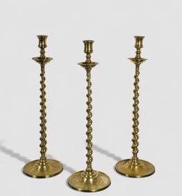 19th Century Tall Brass Barley Twist Candlesticks
