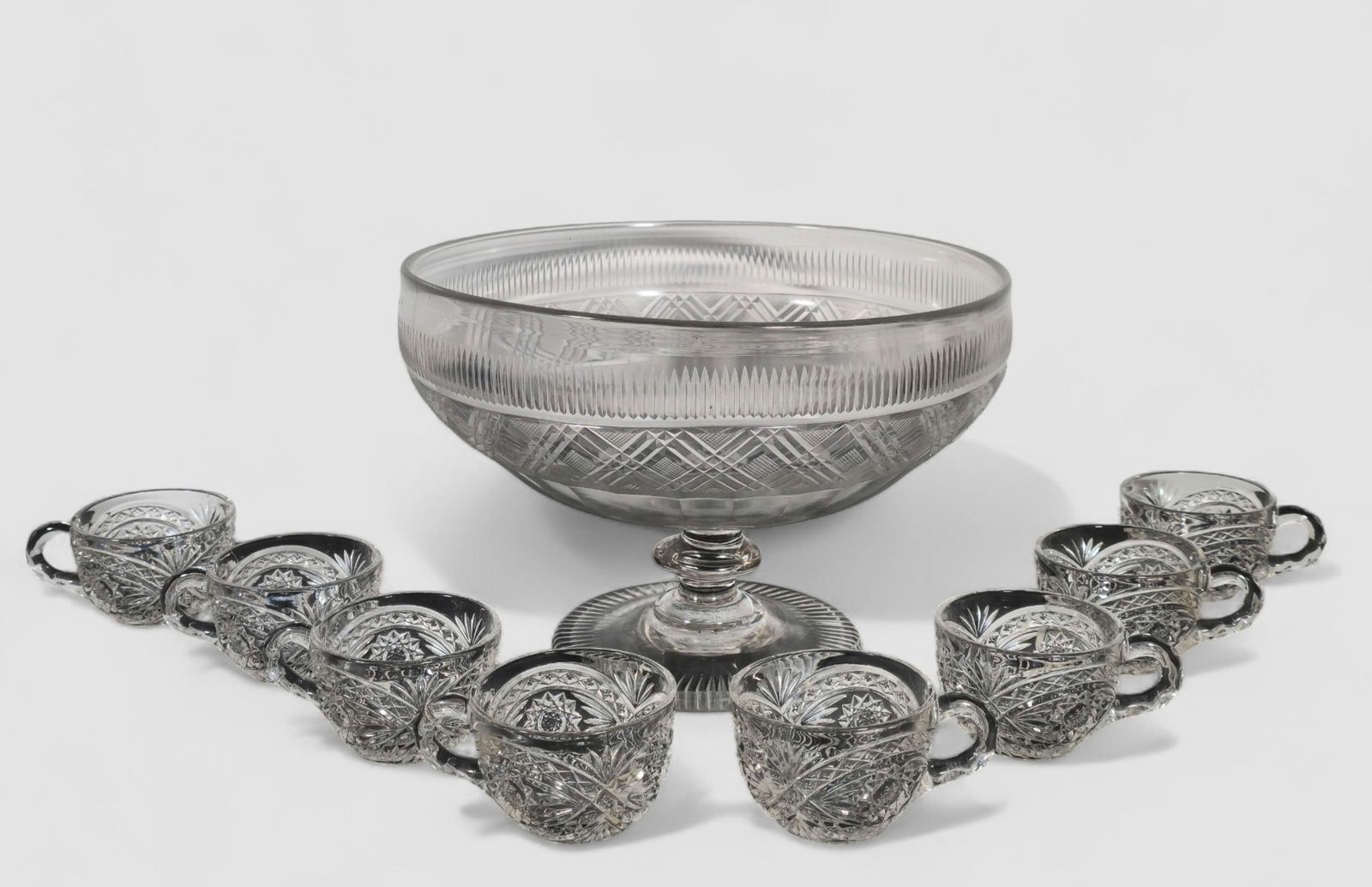 19th Century Handblown Crystal Diamond Cut American Punchbowl (1 of 9)