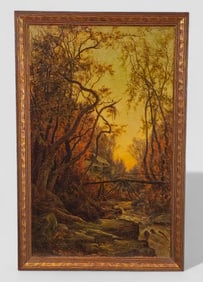 19th Century Oil, Saw Mill on River, Illegible