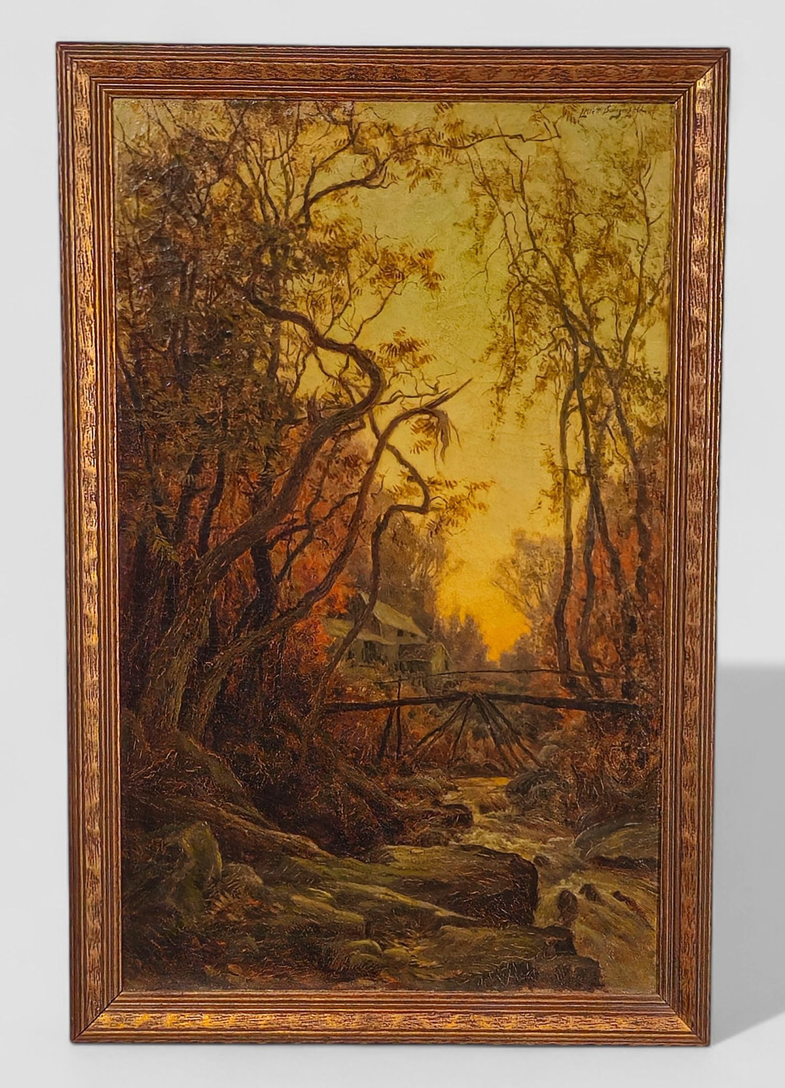 19th Century Oil, Saw Mill on River, Illegible (1 of 9)