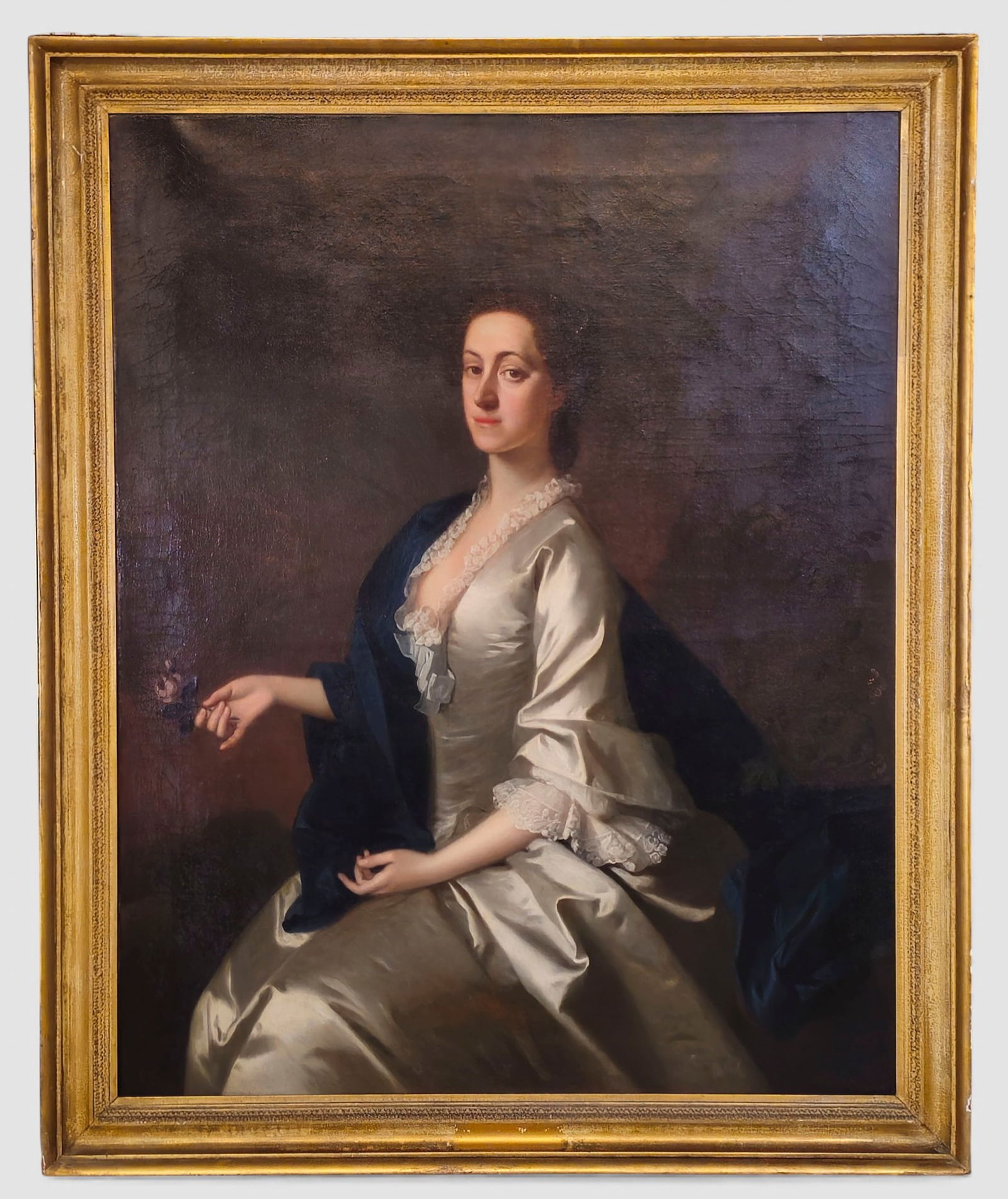 Allan Ramsay Oil: Oil on canvas, "Portrait of Lady Susanna Campbell." Three Quarter Portrait of Lady Susanna Campbell Nee Bernard. Stunning Early portrait with blue cloak draping over shoulders. Original label missing