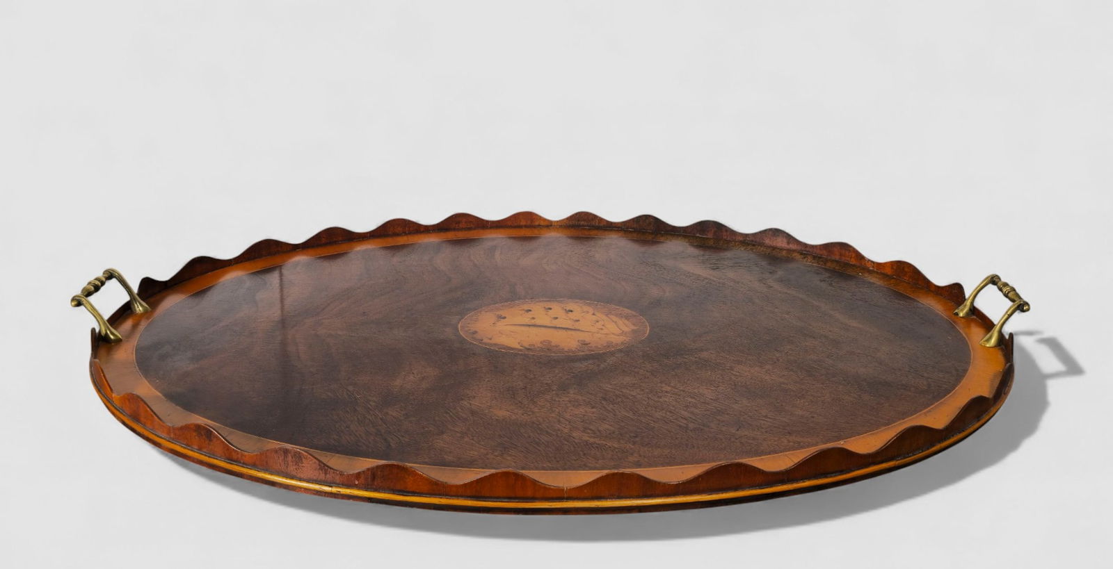 Edwardian Oval Mahogany Pie Crust Inlaid Tray (1 of 7)