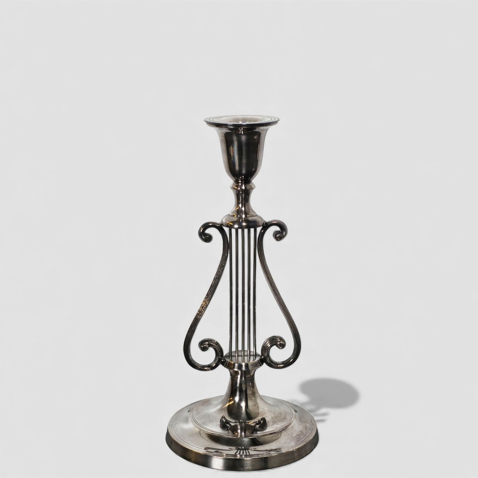 Lyre Form Silver on Brass Candlesticks - 3