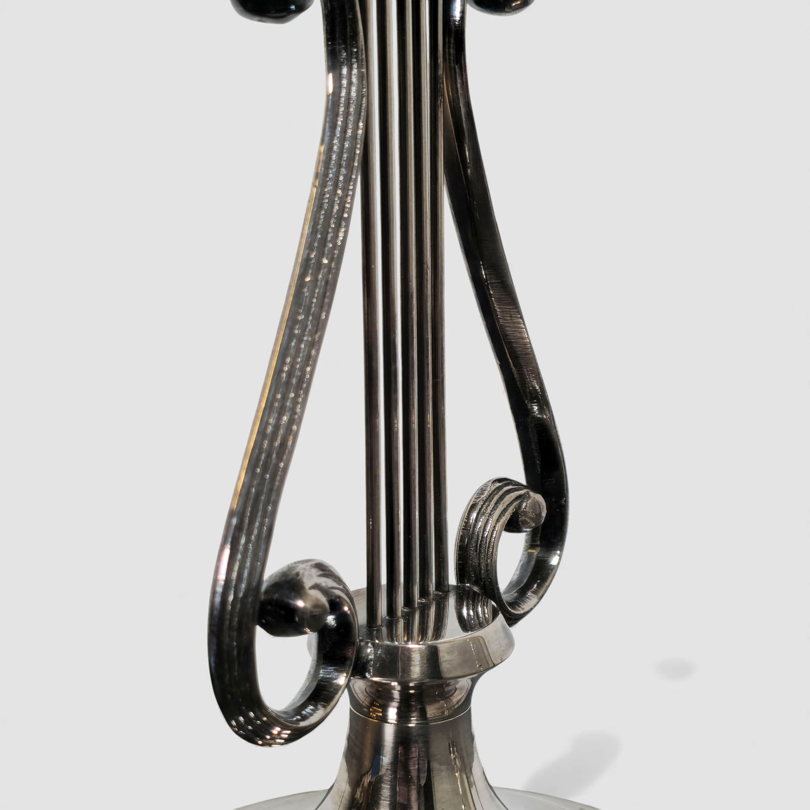 Lyre Form Silver on Brass Candlesticks - 4