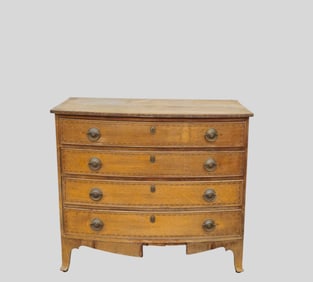 19th Century New England Mahogany Inlaid Bow Front Chest