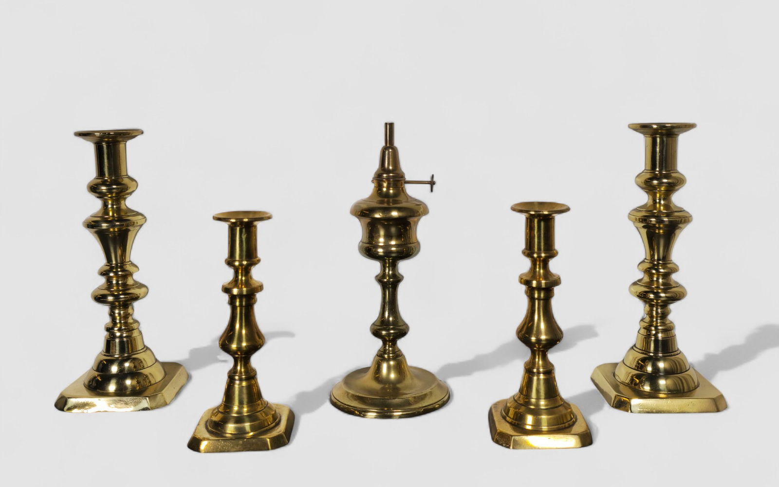 19th Century Brass Candlesticks and Whale Oil Lamp (1 of 15)
