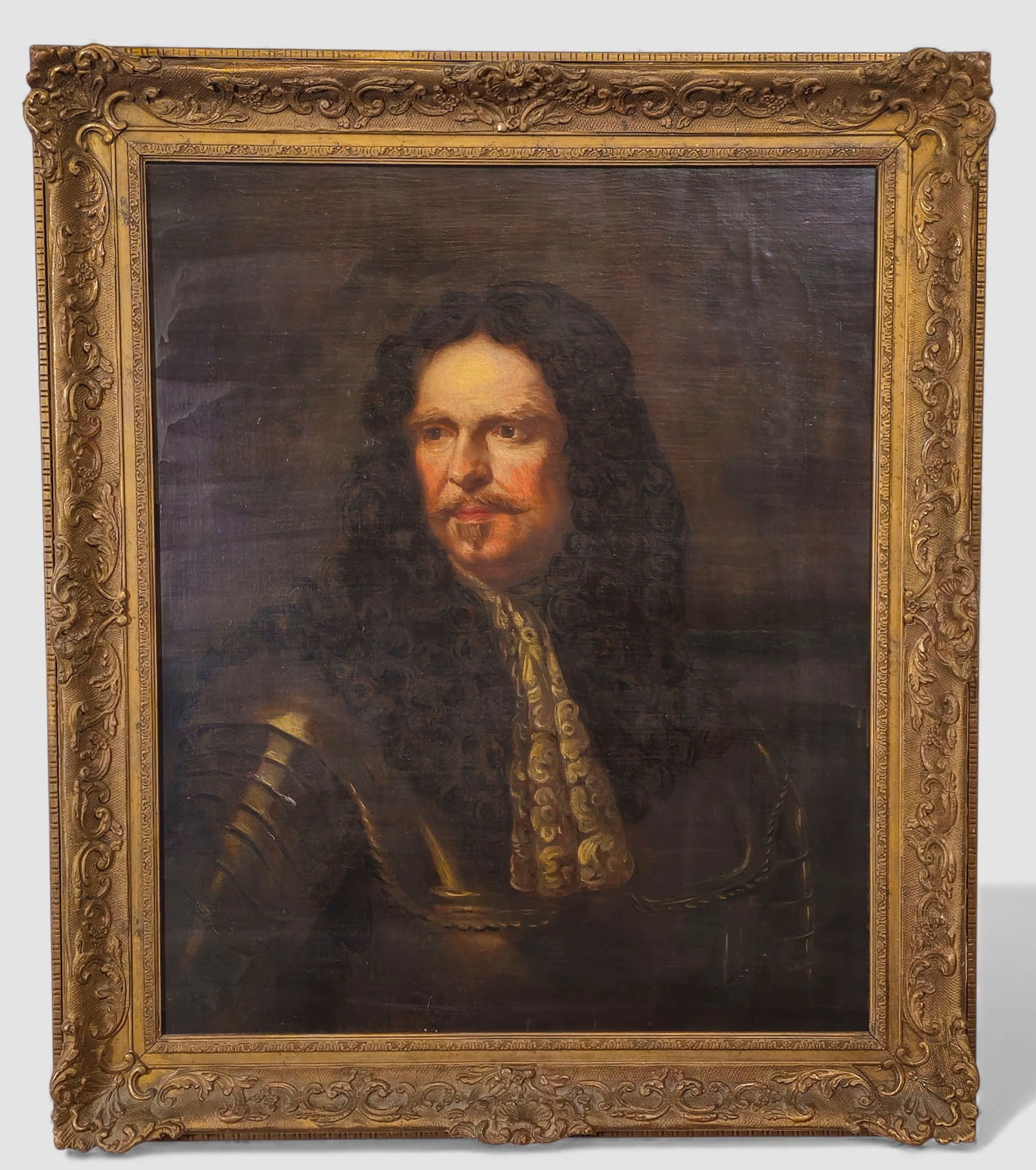 After Philippe de Champaigne Portrait of Henri II de la Tour D'Auvergne: 19th century oil on canvas, half-length portrait of Henri II de la Tour D' Auvergne. Housed in carved molded 1920s frame. Sight - 27 1/2 x 22 1/4. Frame - 34 x 29 1/4.