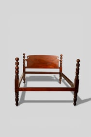 19th Century Carved Ball & Rare Tobacco Leaf Poster Bed