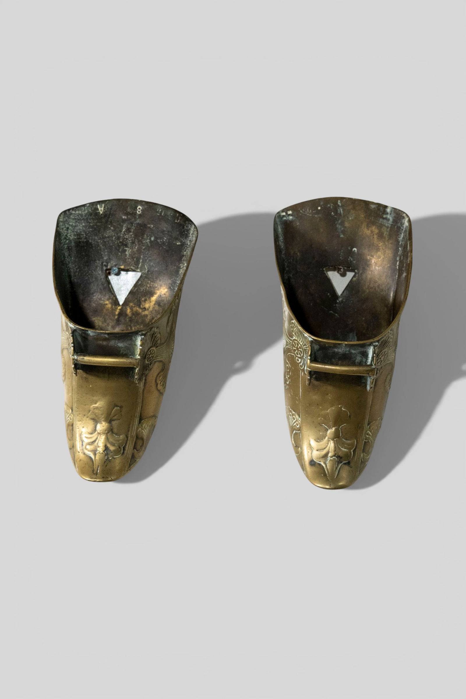 19th Century Peruvian Bronze Gauchos with Shell Decoration: 19th Century Peruvian Bronze Gauchos with Shell Decoration. Circa 1820. 5 1/4w x 10 1/2d x 5h.